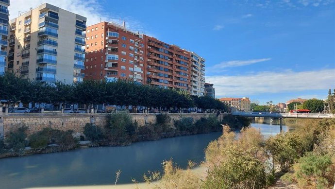 Archivo - Viviendas junto al río Segura a su paso por Murcia
