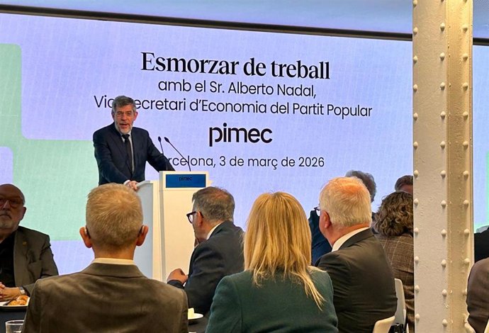 El vicesecretario de Economía y Desarrollo Sostenible del PP, Alberto Nadal, en un desayuno informativo organizado por Pimec 
