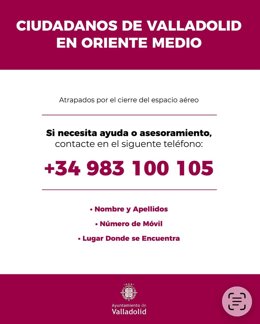 Ayuntamiento de Valladolid habilita el teléfono 983 100 105 para los vecinos afectados por el conflicto en Oriente Medio