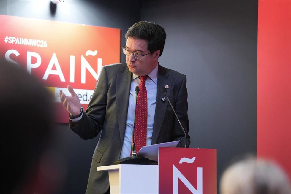 El ministro para la Transformación Digital y de la Función Pública, Óscar López, participa en el acto Con nuestra IA, Mobile World Congress Barcelona 2026, en la Fira de Barcelona, a 3 de marzo de 2026, en L'Hospitalet de Llobregat, Barcelona, Catalun