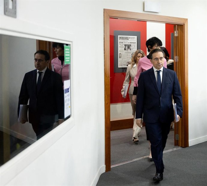 El ministro de Asuntos Exteriores, José Manuel Albares, durante una rueda de prensa tras el Consejo de Ministros, a 3 de marzo de 2026, en Madrid (España). 
