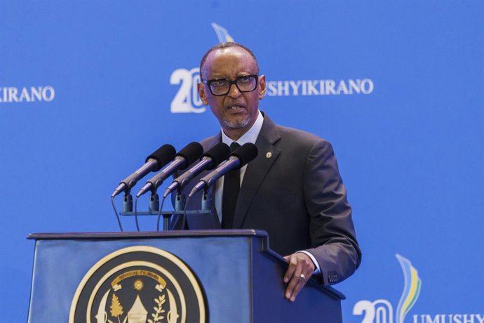 KIGALI, Feb. 5, 2026  -- Rwandan President Paul Kagame speaks at the 20th National Dialogue Council, in Kigali, Rwanda, Feb. 5, 2026. Rwandan President Paul Kagame on Thursday called for renewed commitment to self-reliance and accelerated national develop