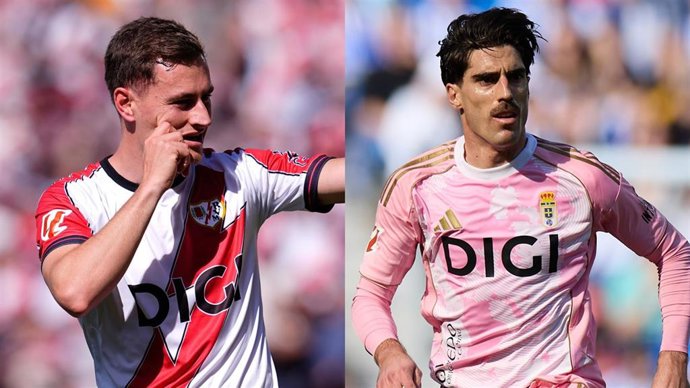 (Izquierda) El Jugador Del Rayo Vallecano Jorge De Frutos Y El Lateral Del Real Oviedo Nacho Vidal.