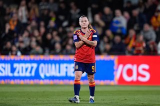 Claudia Pina of Spain celebrates a goal during the European Women’s qualifiers for the FIFA Women’s World Cup 2027, League Phase MD1, football match played between Spain and Iceland at Estadio SkyFi Castalia on March 03, 2026, in Castellon, Spain.