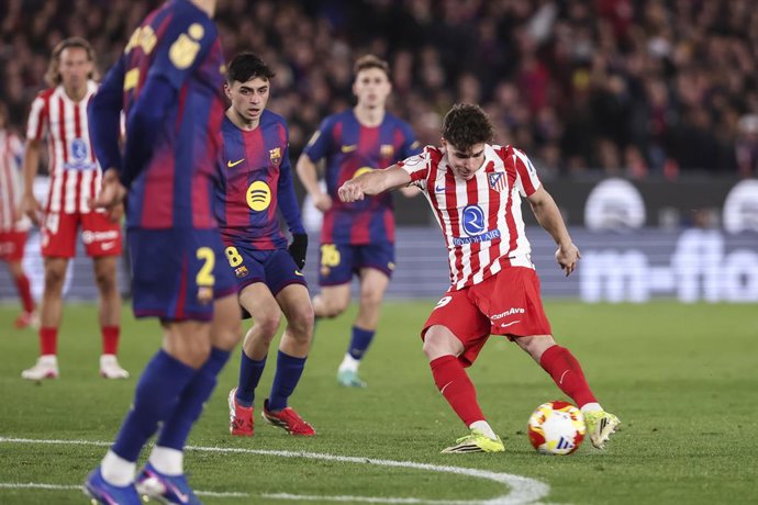 Julian Alvarez of Atletico de Madrid in action during the Spanish Cup, Copa del Rey, football match Semifinal Second Leg played between FC Barcelona and Atletico de Madrid at Spotify Camp Nou stadium on March 03, 2026 in Barcelona, Spain.