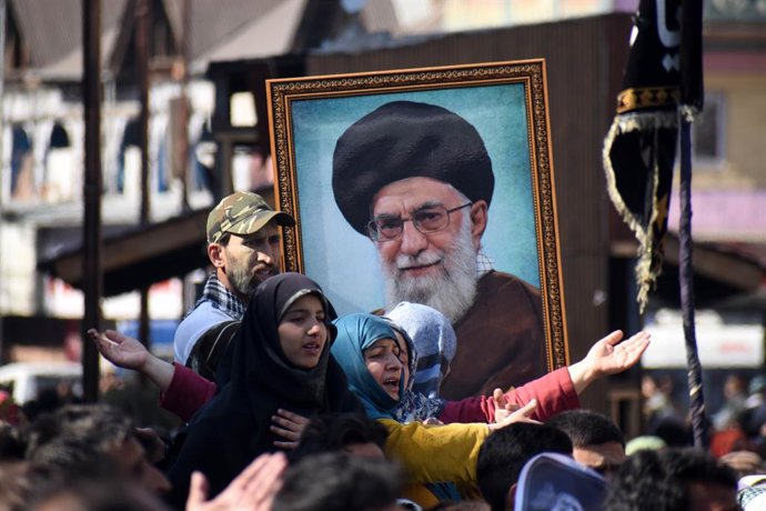March 1, 2026, Srinagar, India: Hundreds of Shia Muslims gathered at Lal Chowk to protest against the killing of Iran's Supreme Leader, Ayatollah Ali Khamenei, who was killed in a joint Israeli-American military operation.