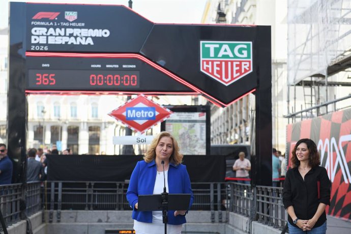 Archivo - La vicealcaldesa del Ayuntamiento de Madrid, Inmaculada Sanz, interviene durante la activación de la cuenta atrás para el GP de España, a 13 de septiembre de 2025, en Madrid (España). En el acto se ha instalado un contador gigante, en la parada 