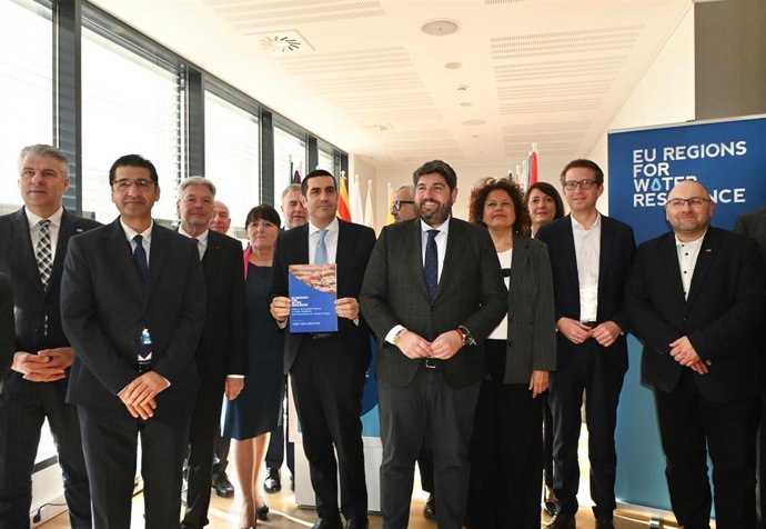 El presidente de la Comunidad, Fernando López Miras, durante la presentación de la Alianza de Regiones Europeas por la Resiliencia Hídrica y la Preparación ante el Cambio Climático