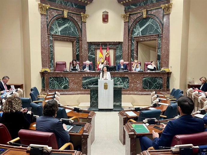 La consejera Carmen Conesa durante su intervención en la Asamblea Regional