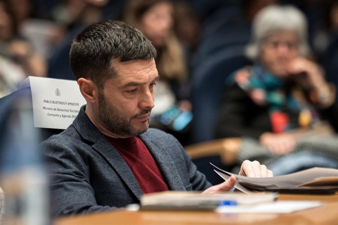 El ministro de Derechos Sociales, Consumo y Agenda 2030, Pablo Bustinduy, durante el acto ‘Hacia un estado social feminista. Infancia y desigualdad’.