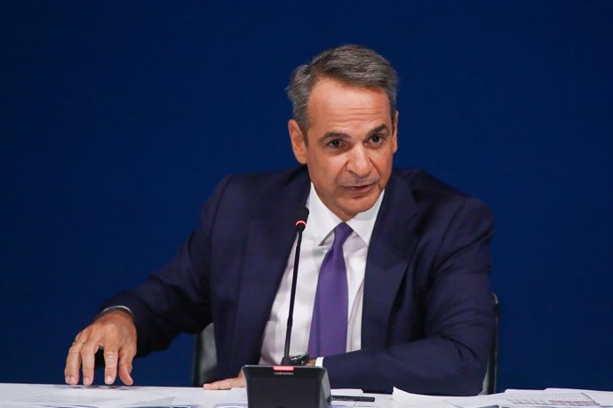Archivo - Arquivo - 7 de setembro de 2025, Tessalônica, Grécia: O primeiro-ministro grego Kyriakos Mitsotakis fala durante uma coletiva de imprensa na 89ª Feira Comercial de Tessalônica.