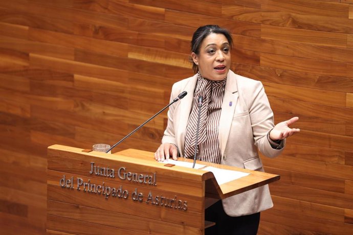 La diputada del PP de Asturias Sandra Camino durante la defensa de la iniciativa en el Pleno de la JGPA.