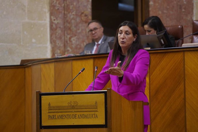 Archivo - La consejera de Integración Social, Juventud e Igualdad de oportunidades de la Junta de Andalucía, Loles López, interviene durante la primera jornada del Pleno del Parlamento andaluz, a 8 de marzo de 2023 en Sevilla (Andalucía, España).
