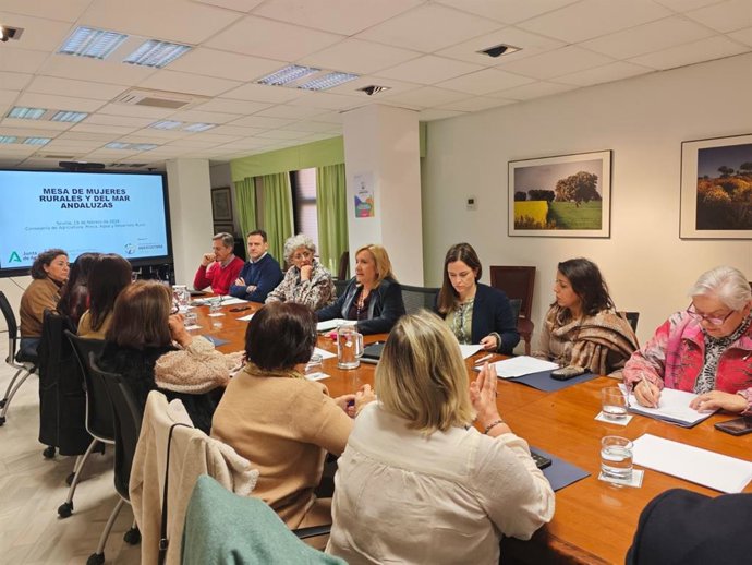 Imagen de archivo de la viceconsejera de Agricultura, Pesca, Agua y Desarrollo Rural, Consolación Vera, presidiendo la Mesa de Mujeres Rurales y del Mar de Andalucía.