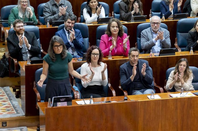 La portavoz de Más Madrid, Manuela Bergerot, interviene durante un pleno en la Asamblea de Madrid