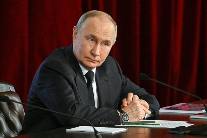 RUSSIA, MOSCOW - MARCH 4, 2026: Russia's President Vladimir Putin attends an annual expanded meeting of the Collegium of Russia's Ministry of Internal Affairs to discuss the ministry's operation in 2025