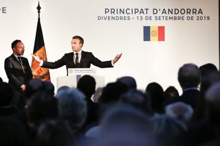 Discurs de Macron davant dels andorrans en la seva visita al país el 2019.