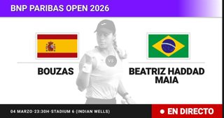 Jessica Bouzas Maneiro - Beatriz Haddad Maia: resumen y estadísticas del partido de Sesentaicuatroavos de final de BNP Paribas Open