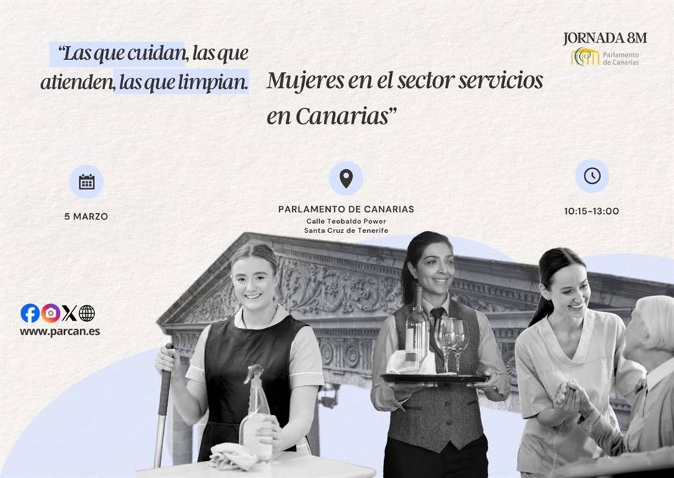 Cartel anunciador de las jornadas del Parlamento de Canarias con motivo del 8M