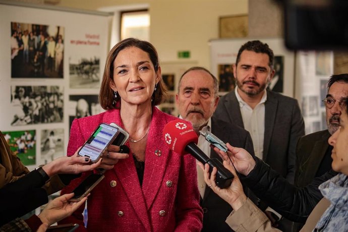 La portavoz del Grupo Municipal Socialista, Reyes Maroto, durante la presentación de la exposición dedicada a Enrique Tierno Galván en Conde Duque