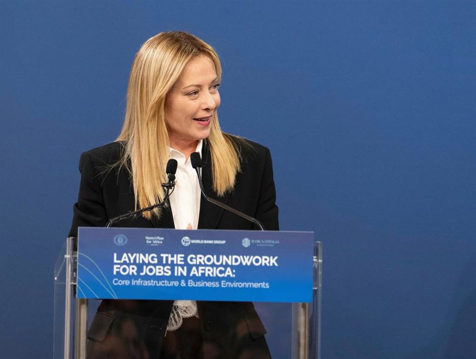 La presidenta de Italia, Giorgia Meloni, en una intervención en Roma.