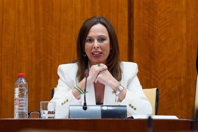 La consejera de Fomento, Articulación del Territorio y Vivienda, Rocío Díaz, durante la comisión celebrada este jueves en el Parlamento de Andalucía.