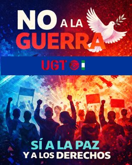 Imagen del lema de UGT Andalucía 'No a la guerra'. 
