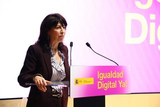 La ministra de Igualdad, Ana Redondo, durante el acto ‘Igualdad Digital Ya’, en la sede del Ministerio para la Transformación Digital y de la Función Pública, a 5 de marzo de 2026, en Madrid (España). 