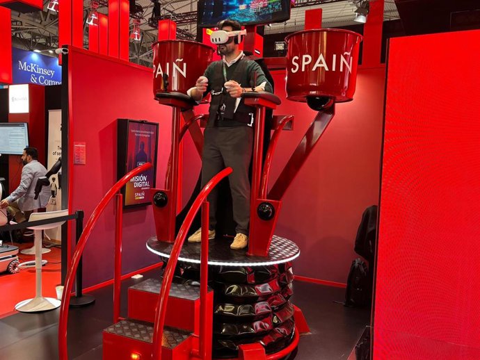 Simulador de la empresa española VR Black en el pabellón de España del MWC.