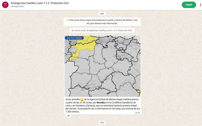 Canal de Whatsapp del Servicio de Emergencias Castilla y León 112.