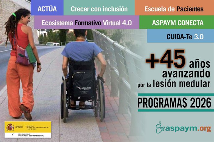 Archivo - Imagen del carte de los nuevos programas de la Federación Nacional ASPAYM.