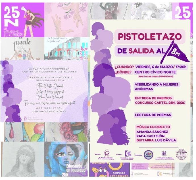 Cartel de las actividades de la Plataforma contra la violencia a las mujeres por el 8M.