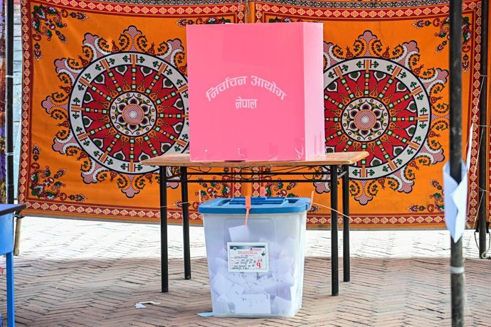 March 5, 2026, Kathmandu, Kathmandu, Nepal: A ballot box and polling station are seen during Nepal Parliamentary Elections in Kathmandu, Nepal, on March 5, 2026, as voting takes place under tight security amid political tensions. The elections are being h