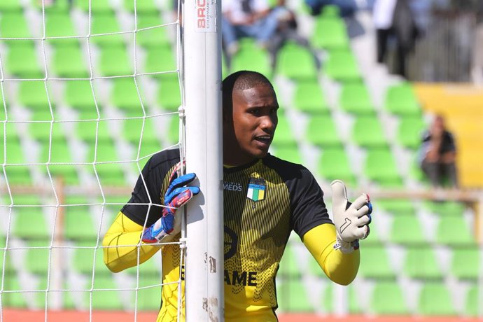 Futbol, Palestino vs Ohiggins. Fecha 23, Liga de Primera 2025. El jugador de Ohiggins Omar Carabali es fotografiado durante el partido de primera division contra Palestino disputado en el Estadio Municipal de La Cisterna, Santiago,