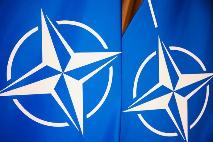 February 20, 2026, Krakow, Poland: NATO flags are seen during European Group of Five (E5) Defence Ministers' meeting at the Jagiellonian University in Krakow, Poland on February 20th, 2026. The E5, which includes defense ministers from Poland, France, Ger