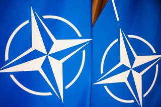 February 20, 2026, Krakow, Poland: NATO flags are seen during European Group of Five (E5) Defence Ministers' meeting at the Jagiellonian University in Krakow, Poland on February 20th, 2026. The E5, which includes defense ministers from Poland, France, Ger