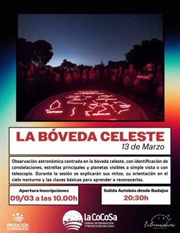 Cartel de la observación astronómica en La Cocosa