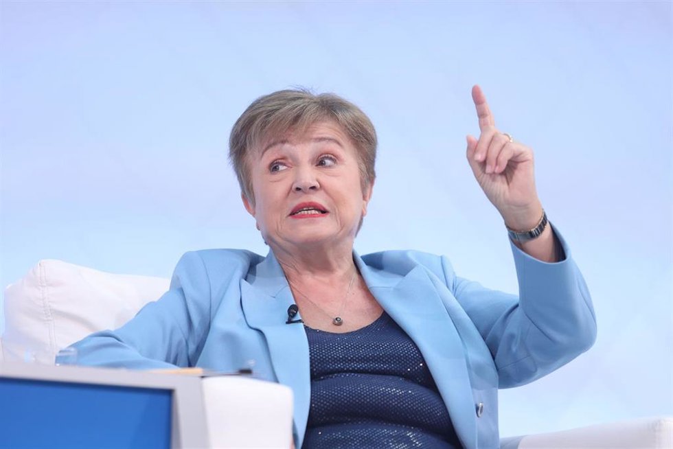 Archivo - 16 October 2025, US, Washington: IMF Managing Director Kristalina Georgieva speaks during the "Debate on the Global Economy: Shaping Economic Policies Amid a Shifting Global Landscape" at the annual meeting of the International Monetary Fund (