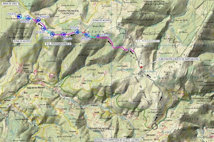 Ubicación de los aerogeneradores de 'Pousadoiro II'.
