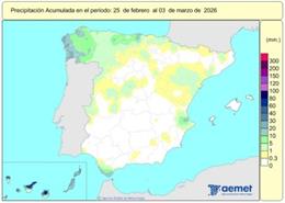 España registra 465 l/m2 de lluvias acumuladas desde el 1 de octubre, un 33% más de lo normal.