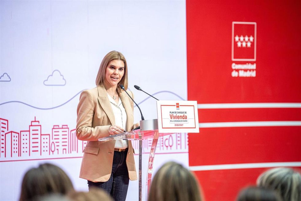Archivo - La alcaldesa de Alcalá de Henares, Judith Piquet, durante la presentación del Plan de Vivienda de la Comunidad de Madrid, en la Real Casa de Correos, a 5 de noviembre de 2025, en Madrid (España). 