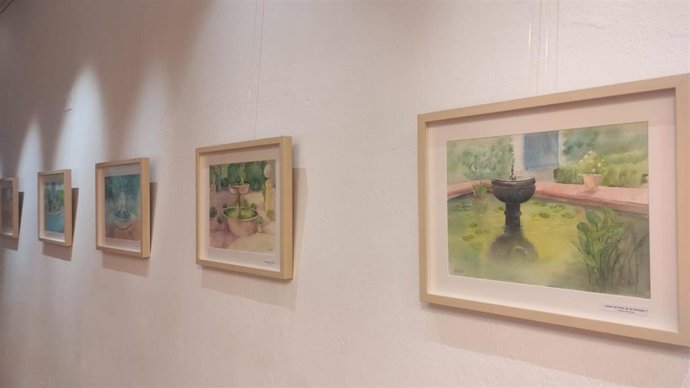 Algunas acuarelas de la exposición de Made Gallardo, 'El susurro de las fuentes', que acoge el Palacio de Viana de Córdoba.