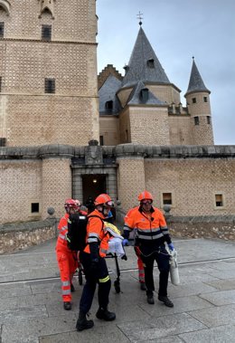 Simulacro de intervención de emergencia en el Alcázar de Segovia.