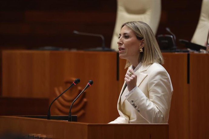 La candidata a la Presidencia de la Junta de Extremadura, María Guardiola , interviene durante el debate de su investidura como presidenta de la Junta de Extremadura, el pasado miércoles, 4 de marzo.