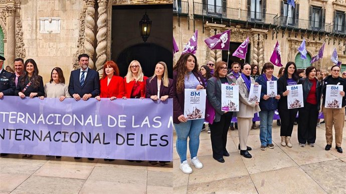 División en Alicante por el 8M: el PP celebra solo el acto institucional y la izquierda despliega su propia pancarta