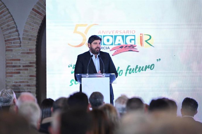 El jefe del Ejecutivo regional, Fernando López Miras, durante la clausura el VIII Congreso Ordinario de COAG-IR Región de Murcia