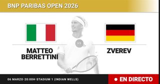 Matteo Berrettini - Alexander Zverev: resumen y estadísticas del partido de Treintaidosavos de final de BNP Paribas Open