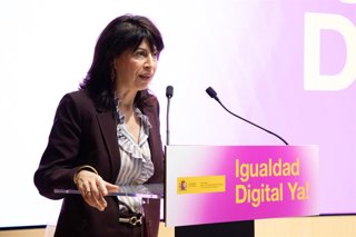 La ministra de Igualdad, Ana Redondo, durante el acto ‘Igualdad Digital Ya’, en la sede del Ministerio para la Transformación Digital y de la Función Pública, a 5 de marzo de 2026, en Madrid (España).
