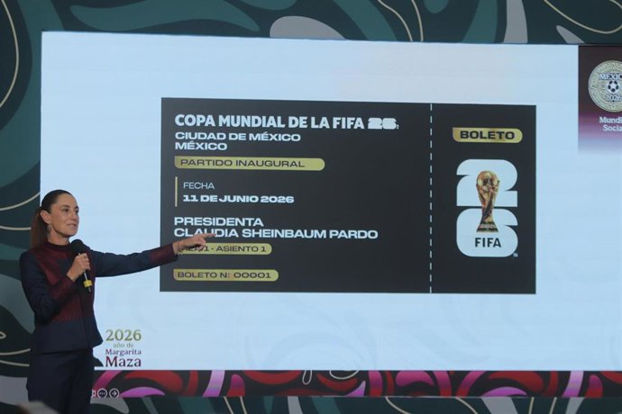 Mexico's President Claudia Sheinbaum announced during a briefing the contest ''Represent Mexico at the Opening of the 2026 FIFA World Cup,'' through the so-called ''President's ticket'' at National Palace. on March 5, 2026 in Mexico City, Mexico.