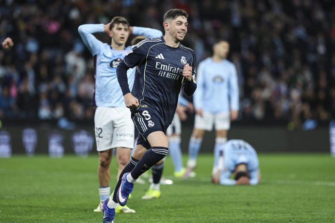 Fede Valverde celebra un gol con el Real Madrid.